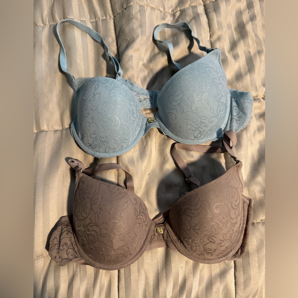 Natori Blue and Brown Jacquard Full Fit Contour Underwire Bras - Set of 2